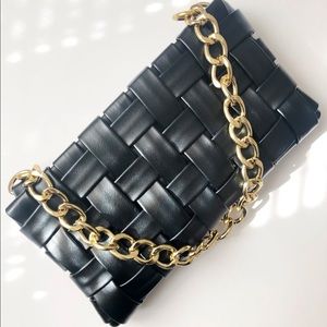 Vegan Leather Woven Shoulder Bag